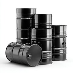 black oil barrels stacked together