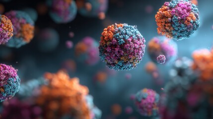 colorful virus particles floating space