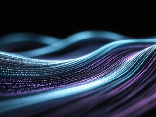 Abstract wavy lines with glowing dots in shades of blue and purple against a plain top area