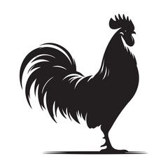 Striking black silhouette of a proud rooster standing tall perfect for farm or country themes silhouette