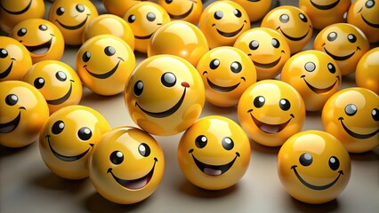 Obraz premium Joyful collection of smiling emoji faces radiating happiness and positivity in a bright, clean studio setting