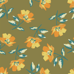 monochrome color a solid simple small chamomile flower with stalk leaves, all over vector design with bright solid background illustration digital image for textile printing factory