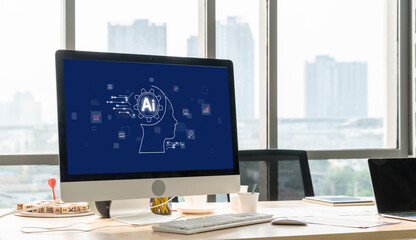 Fototapeta premium Generative AI virtual assistant tools for prompt engineer and user for ease of engage artificial intelligence AI technology help people to work with generative AI functions by prompting the AI brisk