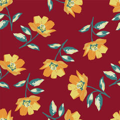 monochrome color a solid simple small chamomile flower with stalk leaves, all over vector design with bright solid background illustration digital image for textile printing factory