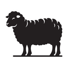 Simple black silhouette of a standing sheep with a clear outline on a white background