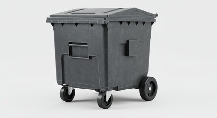 Wheeled Waste Container - Durable black plastic waste bin with lid and wheels, ideal for waste disposal and recycling
