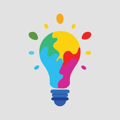 Vector art of colorful lightbulb symbolizing creativity and innovation with radiating elements