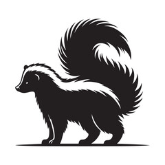 Minimalist black silhouette of a skunk on a white background a simple animal graphic