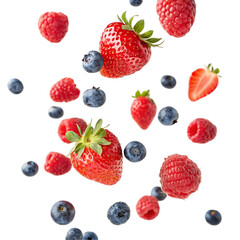 Berries mix in the air isolated on transparent background  
