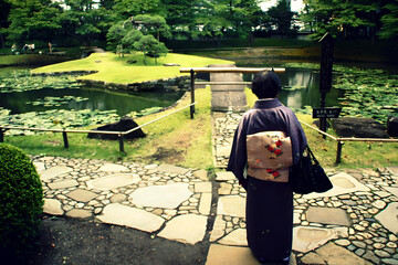 Japanese woman in the garden