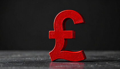 Red British pound symbol on dark backdrop. Wealth, currency and investment.