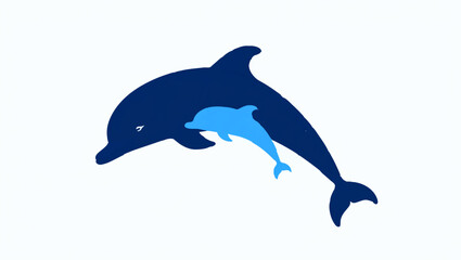 Obraz premium Dolphin with Baby Dolphin Blue Illustration