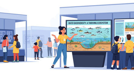 River Biodiversity Exhibit At Science Museum Showcasing Ecosystems