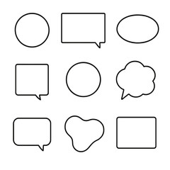 Minimalist Speech Bubbles. Outline style icons of Minimalist Speech Bubbles: clean circle bubble, plain rectangle bubble, slim