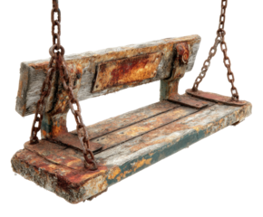 Rusty swing set in abandoned playground vintage scene isolated on transparent background, png