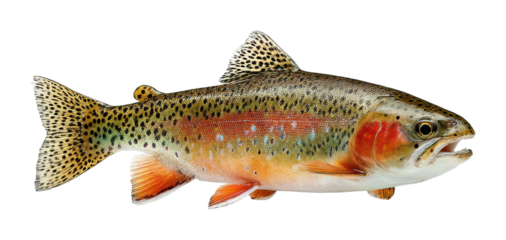 Fishing for rainbow trout freshwater adventure outdoors perspective isolated on transparent background, png
