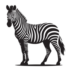 Striking zebra silhouette in black and white for wildlife and safari designs