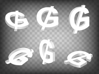 Set of perspective projections 3d Paraguayan guarani Sign model icons on transparent background.  High detailed 3d Paraguayan guarani.  Abstract concept of graphic elements for your design. EPS 10