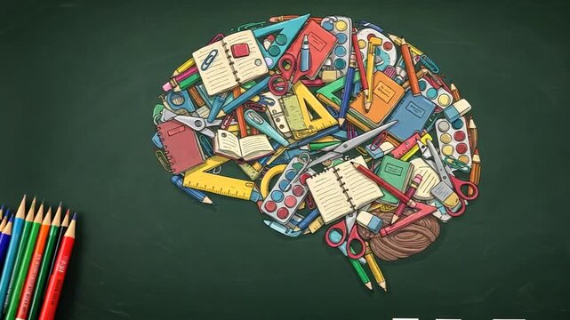 School Supplies Brain: Education & Creativity Concept
