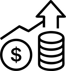 Illustration of stacked coins with an upward trending arrow symbolizing financial growth investment success and economic progress