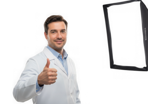Doctor giving a thumbs up, isolated on transparent background
