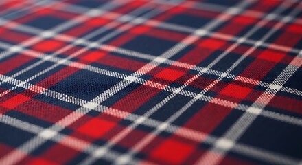 Close-up view of a red and navy blue plaid fabric.