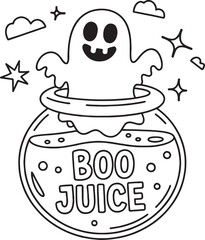 Spooky Cute Halloween Potion Ghost Coloring Pages – Kawaii Ghost in Magic Potion Bottle Line Art