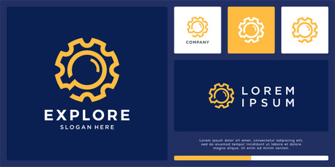 Auto explore logo design with gear and magnifying