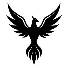 Fototapeta premium Majestic black bird silhouette with spread wings, a symbol of power and rebirth.