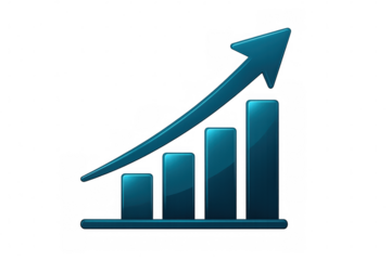 Growing bar graph with upward arrow, representing positive business growth and financial success, on a transparent background
