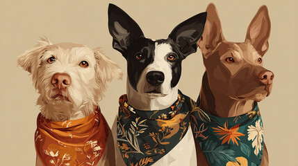 Flat Infographic of Various Dog Breeds Wearing Accessories