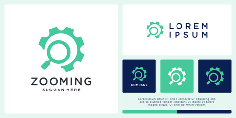 Gear zoom logo design with magnifying glass