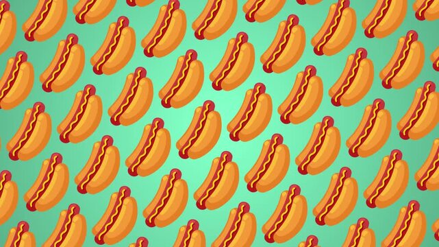 Abstract dynamic hotdog, intro of advertisement design pattern background with looped smooth seamless animation