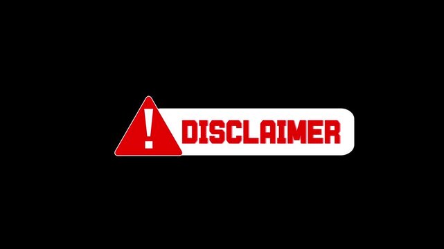 Warning disclaimer animation, flat design, smooth loop, black screen, caution label motion graphic, stock video, alert sign