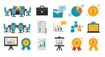 Business Management Icons: A Collection for Meetings, Analytics, Awards, and Success
