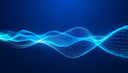 Abstract blue wave of interconnected points on a dark background
