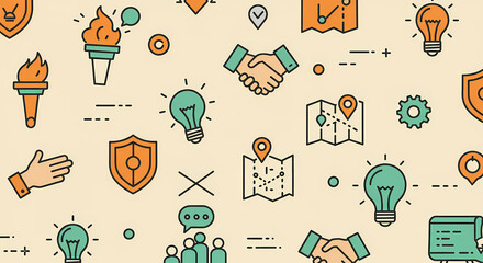 Collaborative Business Strategy: A Seamless Pattern of Icons for Partnership, Innovation, and Problem-Solving