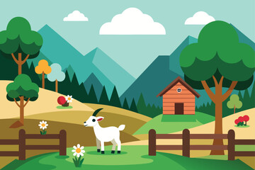 Naklejka premium Mountain Village Landscape