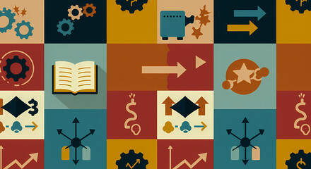 Strategic Business Blocks: A Modern Pattern of Icons for Growth, Innovation, and Teamwork