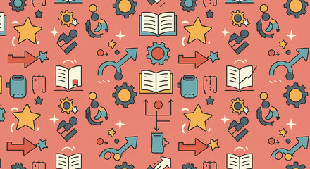 Creative Learning Journey: A Seamless Pattern of Icons for Education, Strategy, and Success