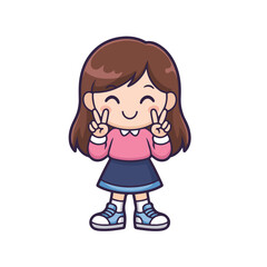 Obraz premium Cheerful Girl Making Peace Sign with Both Hands