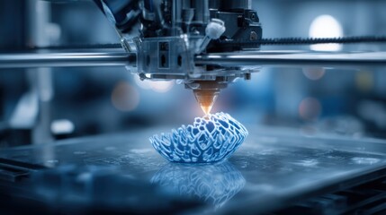 3d printer creating blue lattice object