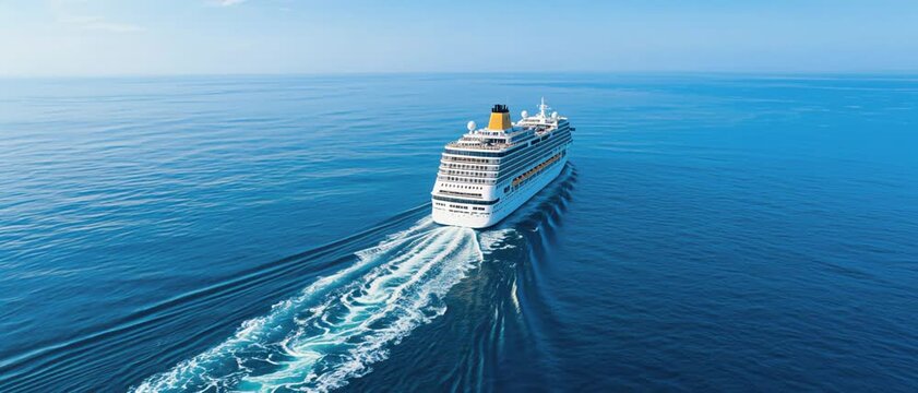 Sailing, Cruise Ship, Open Sea, Photo, Marine Environment, Aerial View, Serenity and Travel Freedom