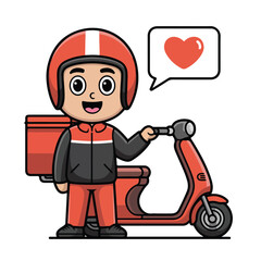Cartoon Bear Delivery Character with Heart Bubble and Scooter