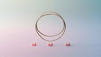 A delicate metal wire is carefully bent into a intricate bubble shape, its smooth surface reflecting a subtle sheen, against a soft matte pastel background that gradates from pale blue to pale pink