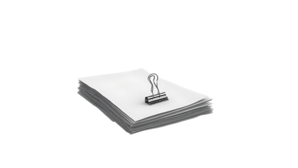 Stack of paper with binder clip stationery office supplies document organization and paperwork concept on transparent background