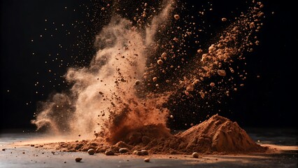 Dramatic Powder Explosion Against Dark Backdrop, Capturing Movement and Texture in a Stunning Display of Artistry and Visual Appeal.