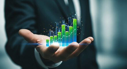 Businessman Holding Glowing Financial Growth Chart