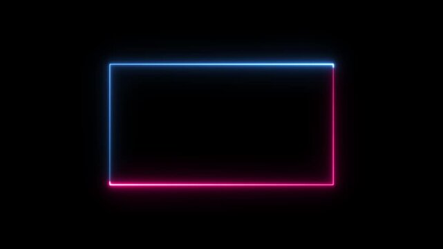 Neon Rectangular Abstract Frame. Rectangle Border Background.LED screens projection technology.Glowing line frame web neon box pattern.retro neon blue lights on black background.