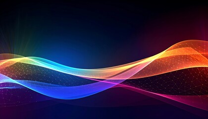 Abstract colorful waves flowing across a dark background, glowing with vibrant light and subtle geometric patterns